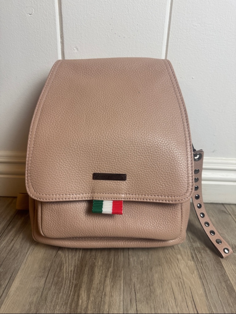 Venice Leather Mini Backpack Made in Italy Beige Pebbled Leather